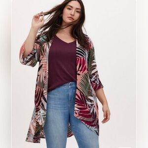 Torrid Crinkle Gauze Floral Kimono Women’s Size 1X to 2X Tropical Plus Size